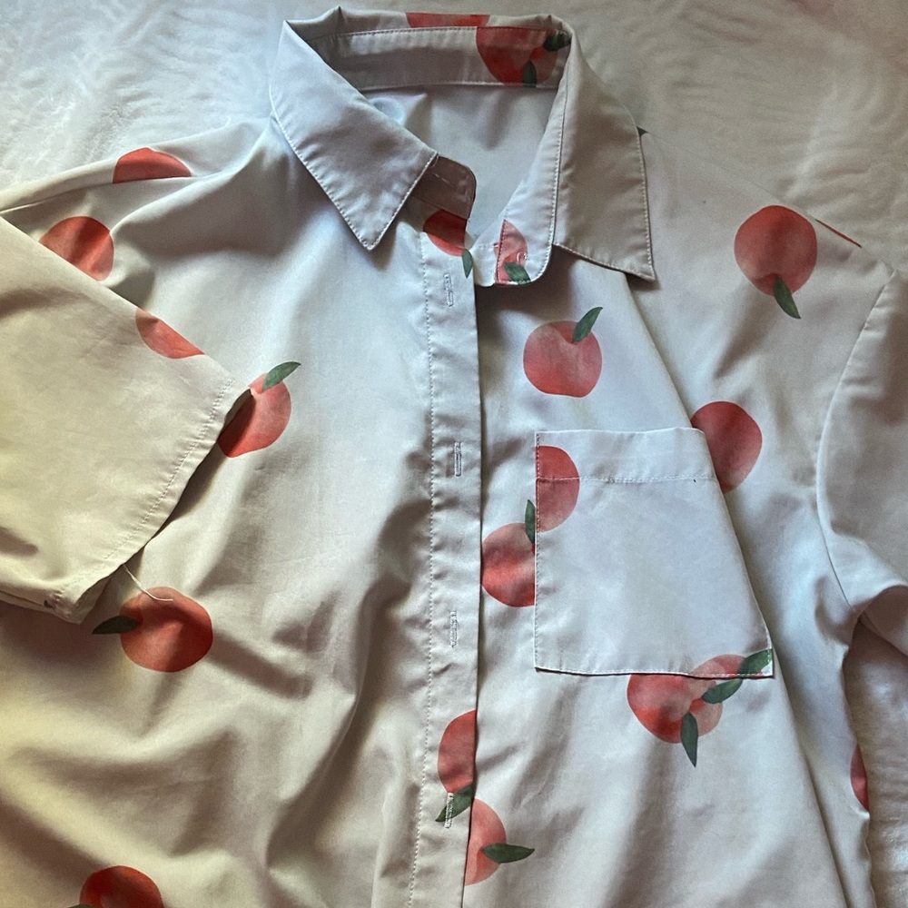 Shein all over peach pattern button down shirt